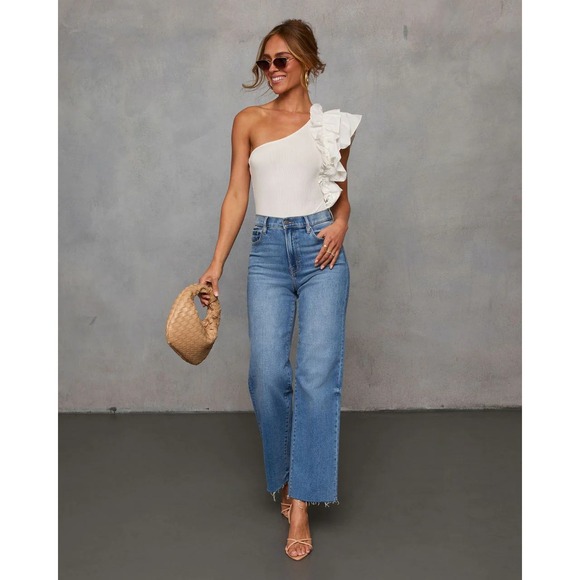 Statement Maker Ribbed One Shoulder Ruffle Bodysuit - Picture 3 of 6